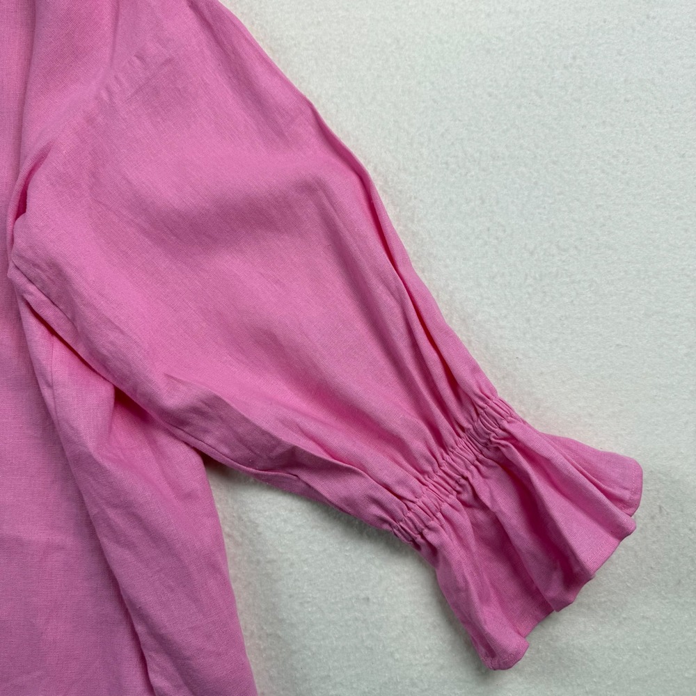 Crown & Ivy Button Down Linen Blend Coastal Coquette Southern Pink Shirt L - Picture 5 of 11